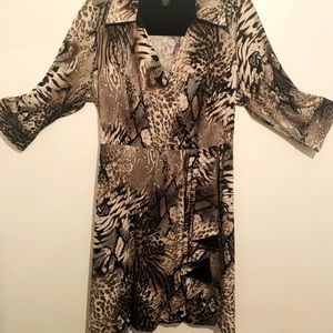 Mixed Animal Print Faux Wrap Dress